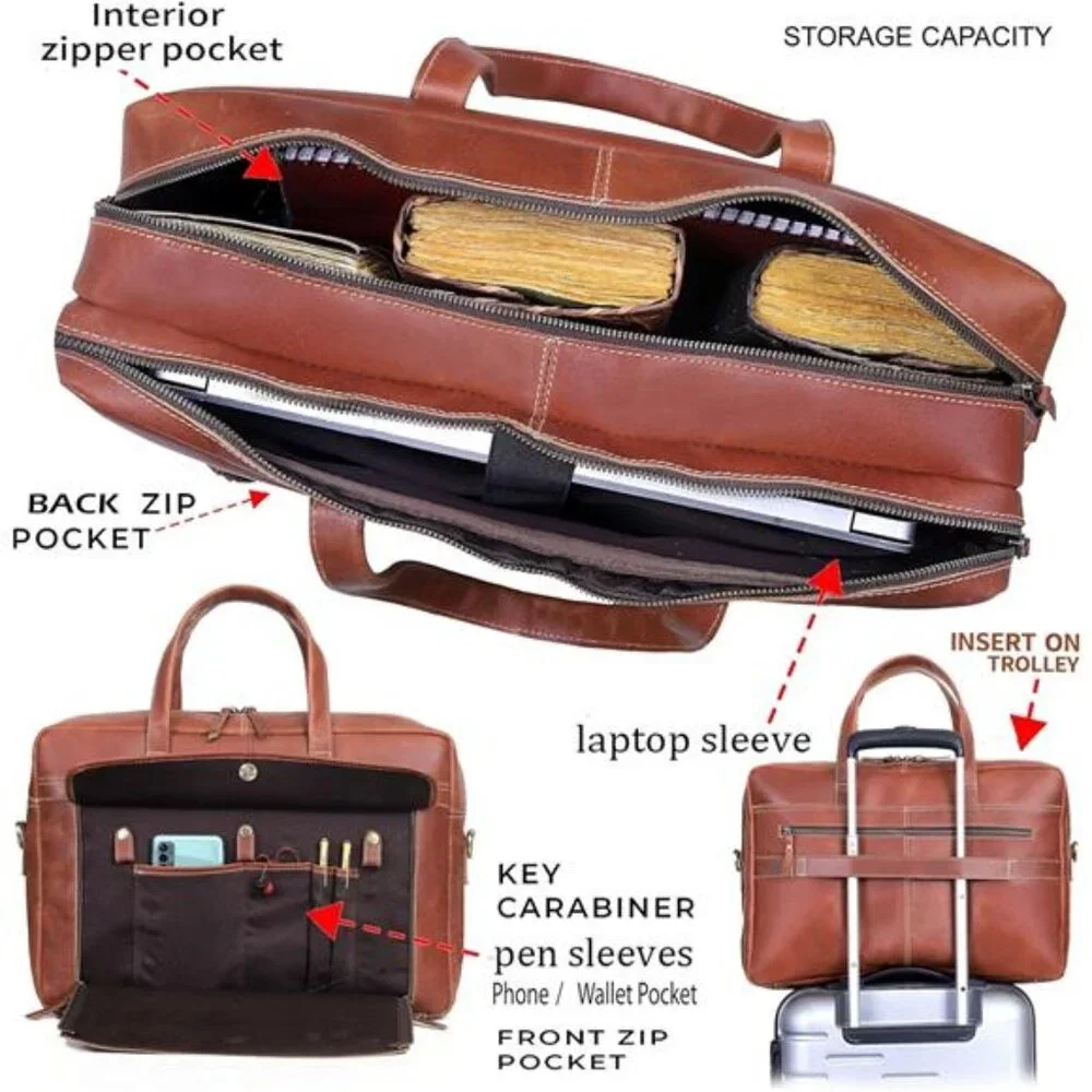Men's Full Grain Italian Leather Briefcase Handcrafted Laptop Bag